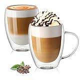 Vicloon Dubbelväggsglas i glas, 400 ml x 2 x genomskinliga dubbelväggiga koppar, Borosilikatglasmuggar, glas i glas, dubbelväggiga tekoppar, kaffe, mjölk, latte, macchiato