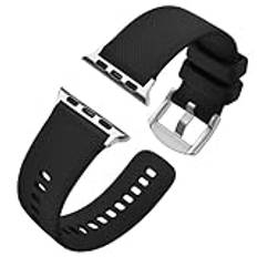 AMAUPCKCA Silikonarmband for Apple Watch Armband Vattentätt Silikonarmband 38mm 44mm for män och kvinnor(Black-Silver Buckle,38mm 40mm 41mm)