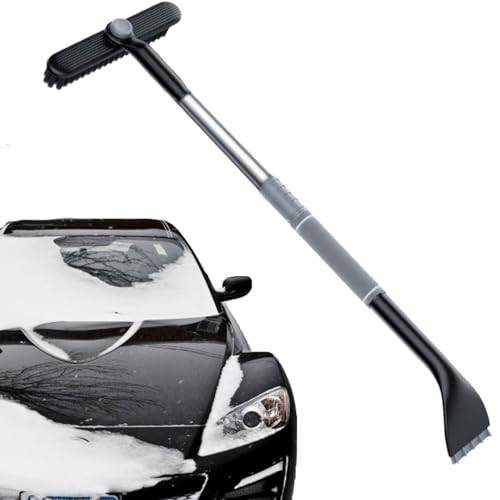 FINEVERNEK Isskrapa för bil, med borste, multifunktionell 3-i-1-snöborste, infällbar isskrapa för bil, med 360° vridbart borsthuvud, 86 cm lång snöskyffel med skumhandtag