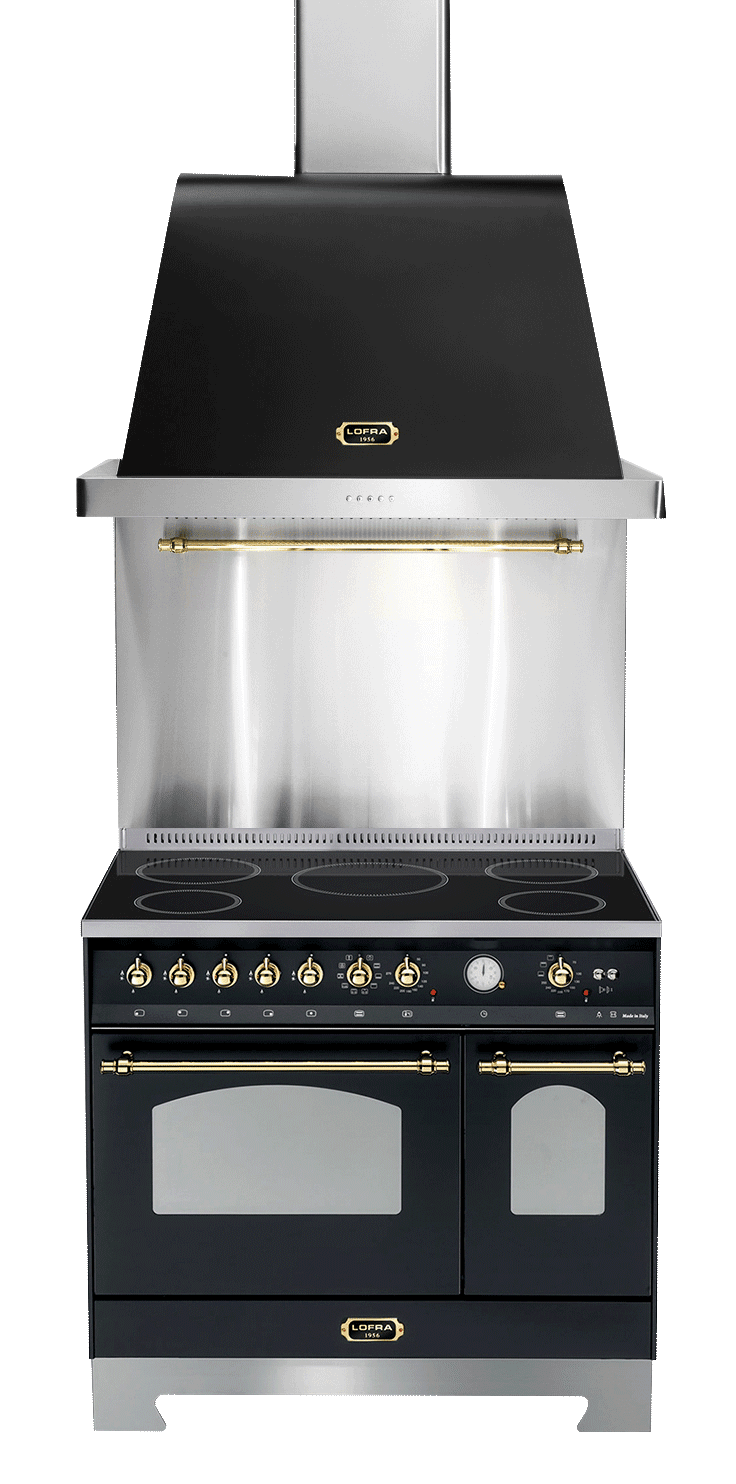 Komfurpakke Sort/Messing - Dolce Vita 90 cm Induktion (Komfur + Emhætte + Stænkplade)