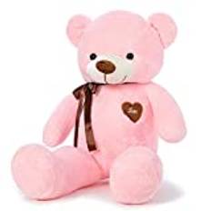 YunNasi Jättestor nallebjörn, stor fylld leksak, djur, mjuk leksak, gosedjur i plysch, nalle, docka med band (100 cm, rosa)