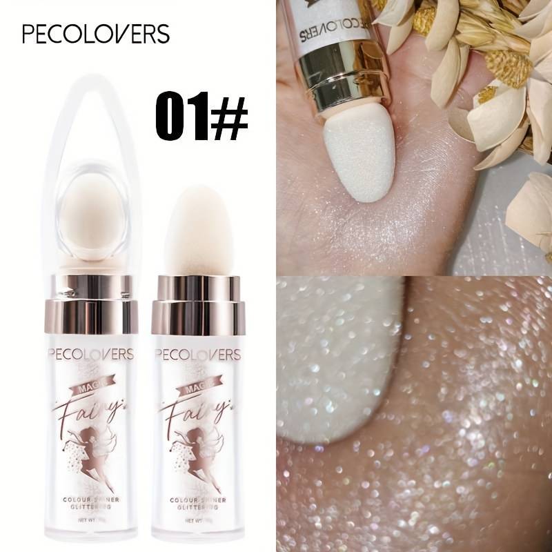 TEMU Fairy Shimmer Highlighter Powder - White, Purple & Blue Glitter Wand For Face And Body Makeup, Bronzer Cosmetic