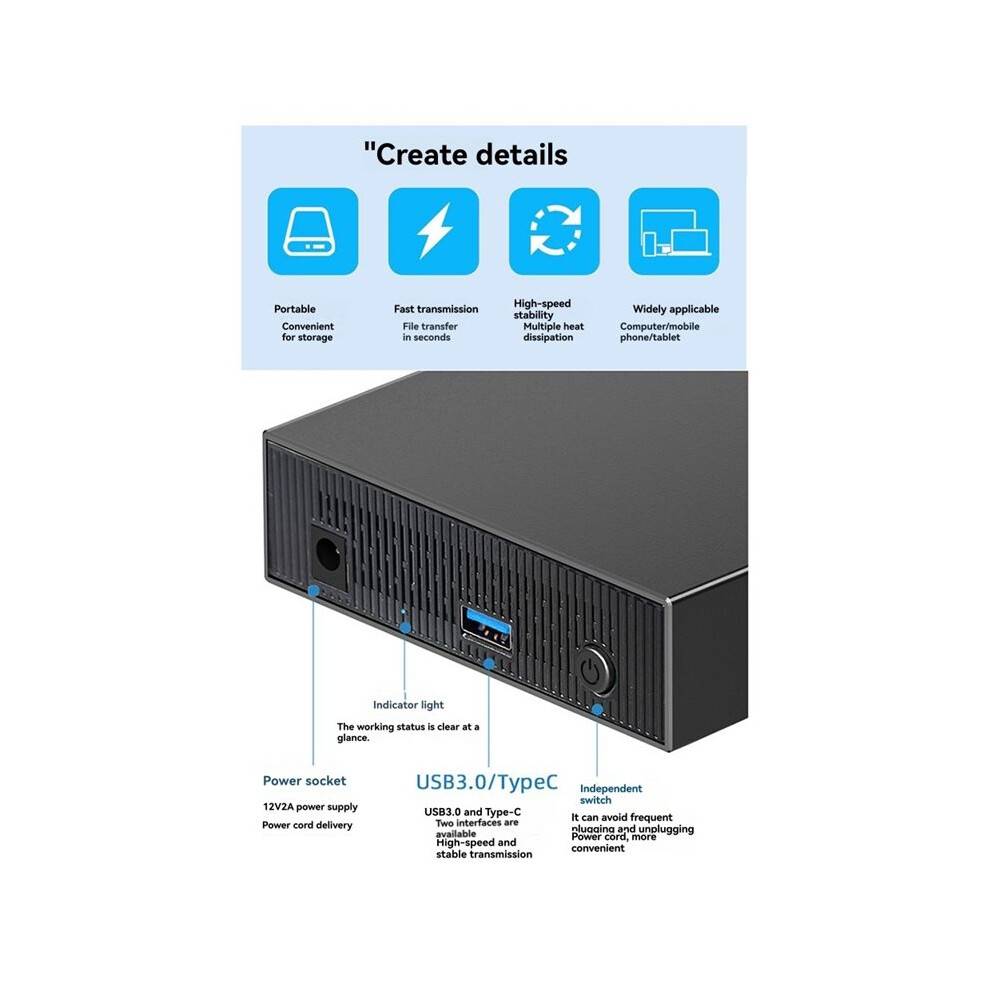 3.5In HDD Case to USB 3.0 Adapter External Hard Drive Enclosure for 2.5In 3.5In SSD Disk 450Mb/S 22TB HDD Case (EU)