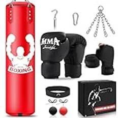 YORWHIN 4FT boxningssäck, tung boxning med ofylld sparkväska, reflexboll, MMA-handskar, armband, boxningsset för träning karate kickboxing Muay Thai