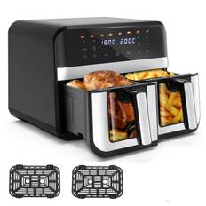 TEMU Dual Compartment Air Fryer 9l, 2400w, 8 , Adjustable Temperature & Timer, Stainless Steel Front, Touch Control, Black – Cooking , Chicken,