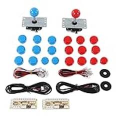 2 Player DIY Arcade Kit Arcade Stick USB Brädspel Encoder Joystick Arcade Buttons Set Arcade Cabinet Kit För Vänner Samlande Arkadspel(blå+röd)