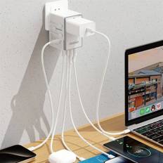 Dudao Travel Adapter 35W EU / UK / AUS / US / JP med 3x USB-C 2x USB-A - Hvid