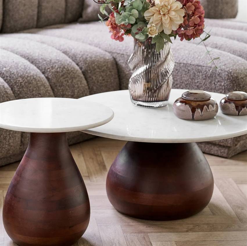 Scandinavian Living Verona hjørnebord Ø40 - Mango m. marmor | Møbelsalg.dk