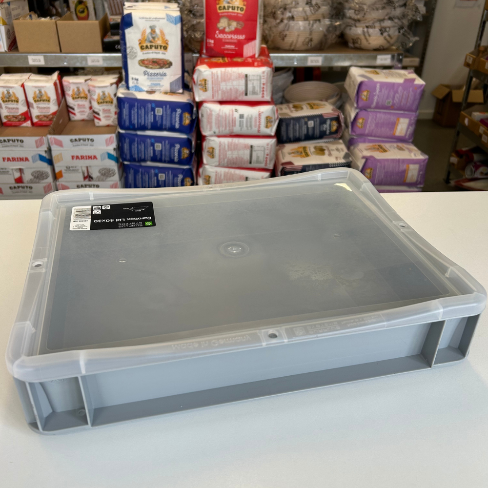 Hævekasse med gennemsigtig låg - 30 x 40 x 7 cm - til pizza.