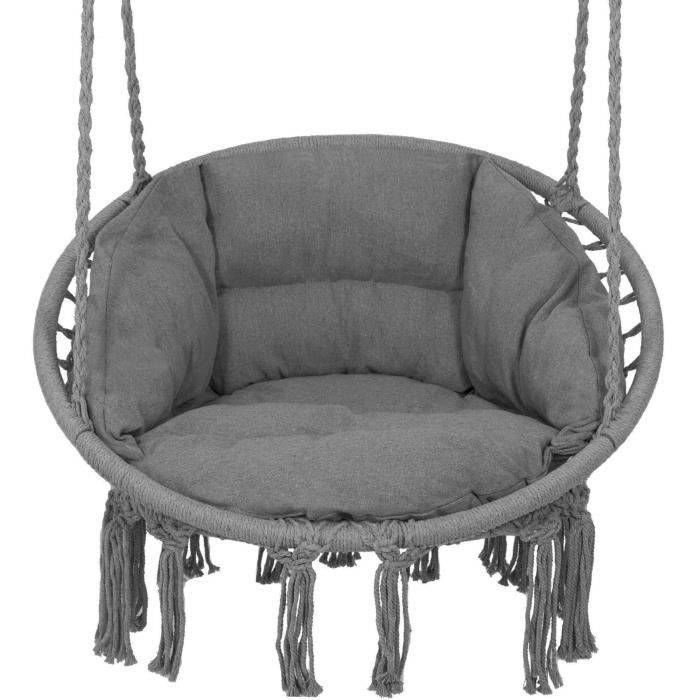 SPRINGOS® Hamac Chaise Fauteuil Suspendu Balançoire en Coton Coussin d’Assise Inclus pour Jardin, Patio, Loisirs - graphite