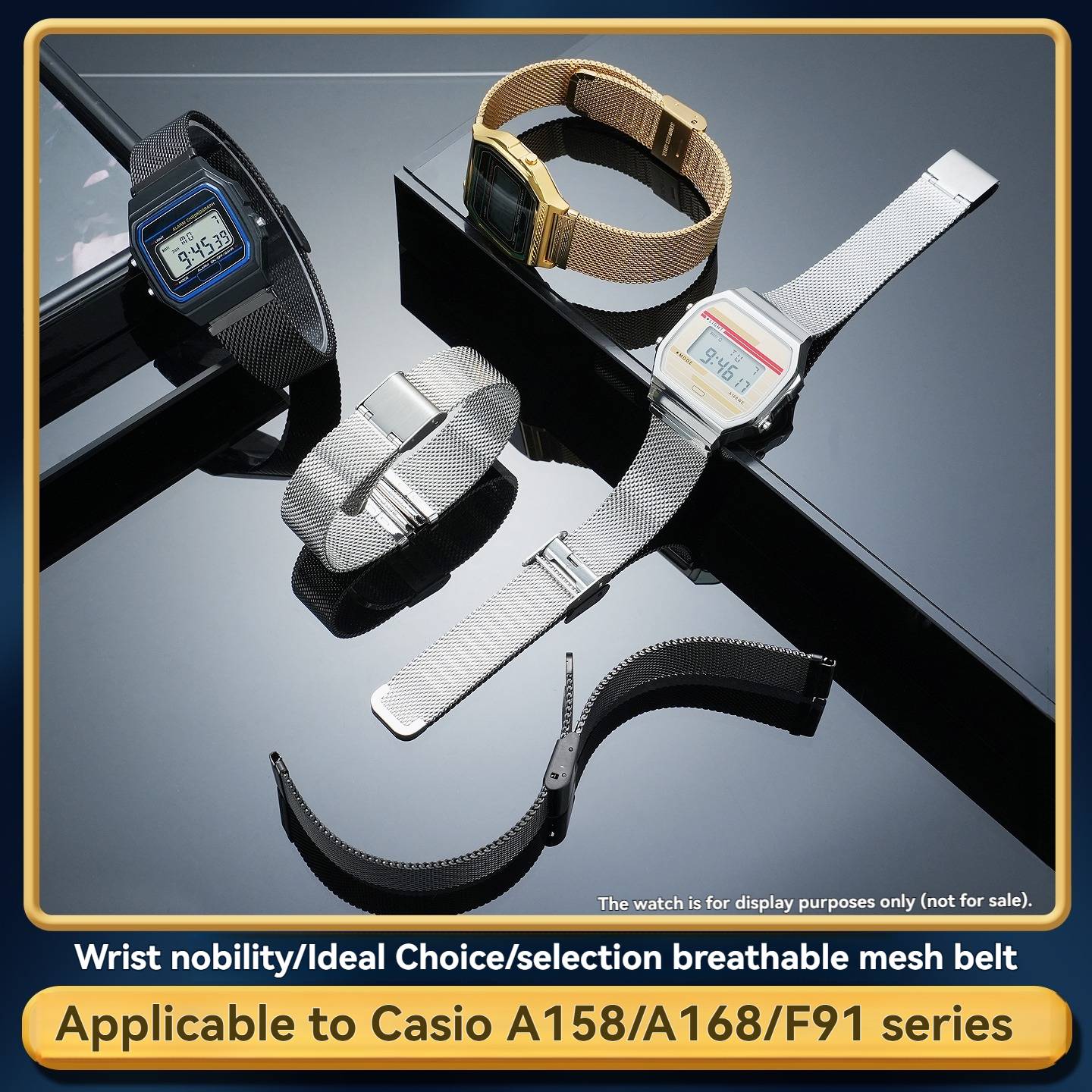 Suitable for Casio A158WA/A159/F91/A168 small square modified stainless steel case stainless steel mesh belt accessories