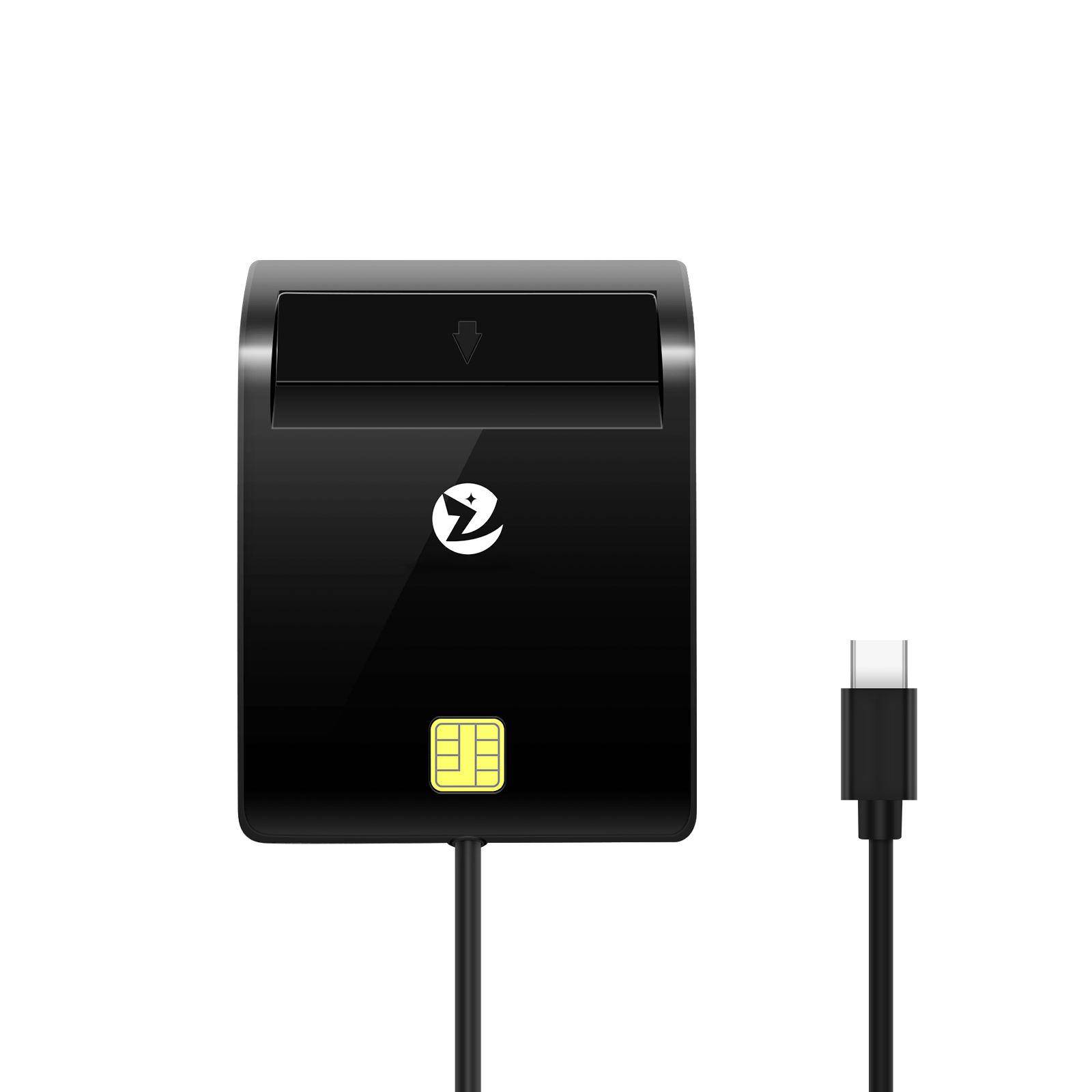 ZOWEETEK OTG Mobil Kreditkortsläsare Betalning ISO 7816 ID IC Chipkortläsare Skrivare EMV CAC Typ C Smartkortsläsare svart