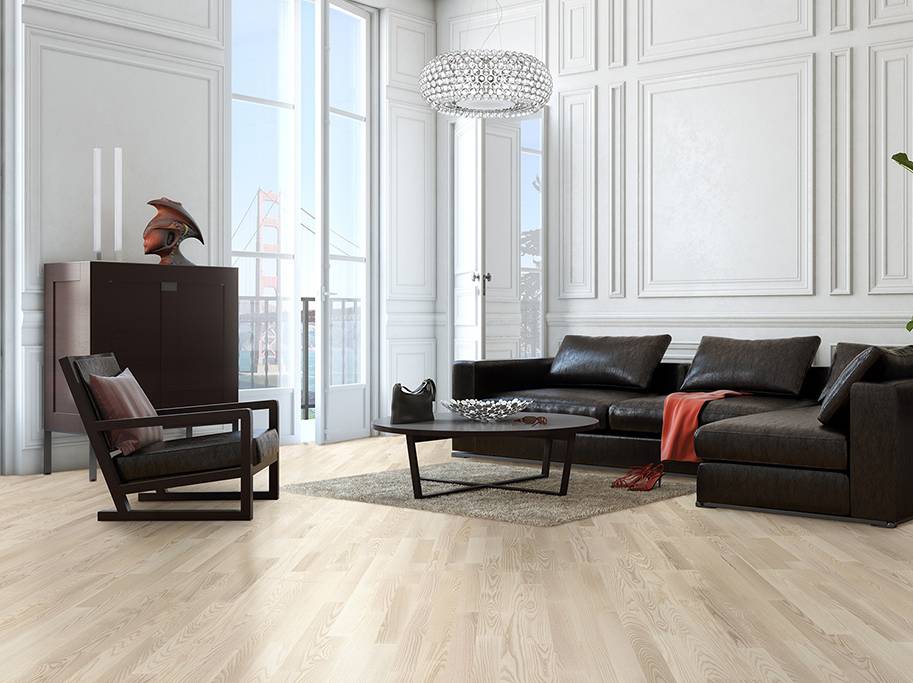 Parketgulv 3-stav - Ask Moonlight Select med hvid matlak - Bredde 207 mm