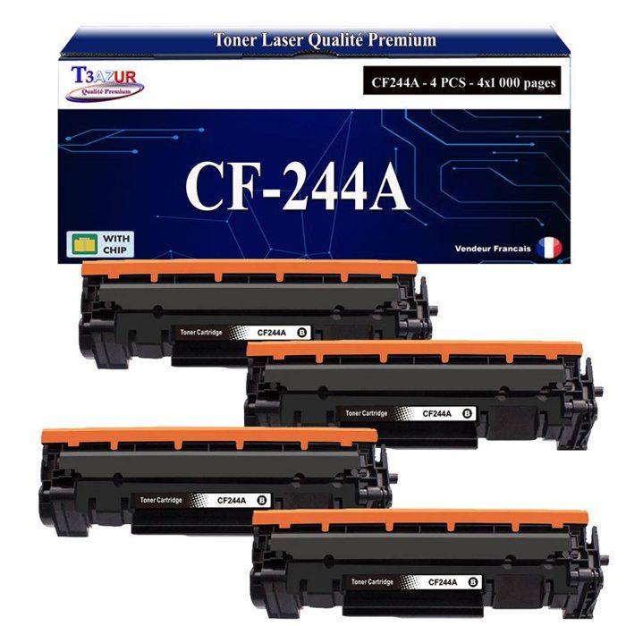 Toner compatibles - T3AZUR - Remplace HP CF244A (44A) - Noir - Pack 4 - 1 000 pages (5% Couv.)