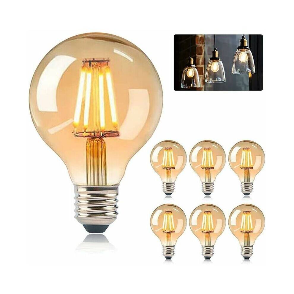 Energibesparende varm hvid dæmpbar LED-glødelampe, vintage G25 Edison-pære, ravfarvet glas, E26-sokkel, til butiksvindue (pakke med 6)