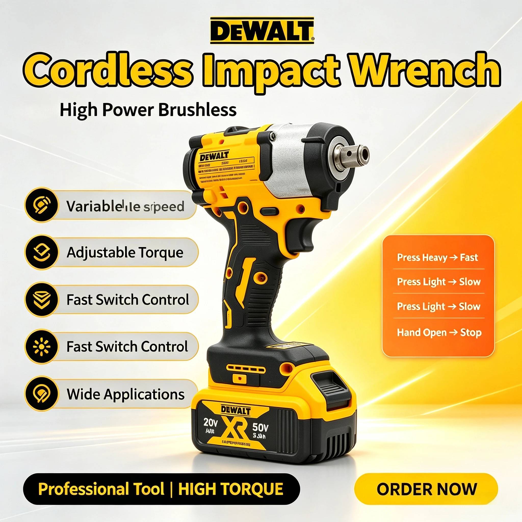 Dewalt DCF922 Brushless Impact Wrench Cordless Driver Large torque Variable Speed Electric Wrench 20V Rechargeable Tools