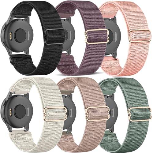 TUCOMO 6 st. elastiskt nylonarmband, kompatibelt med 20 mm Garmin Venu Sq/Venu Sq 2/Venu 2 Plus/Venu, Loop, stretchigt klockarmband för Garmin Vivoactive 5/Vivoactive 3/Vivomove HR, män, kvinnor,
