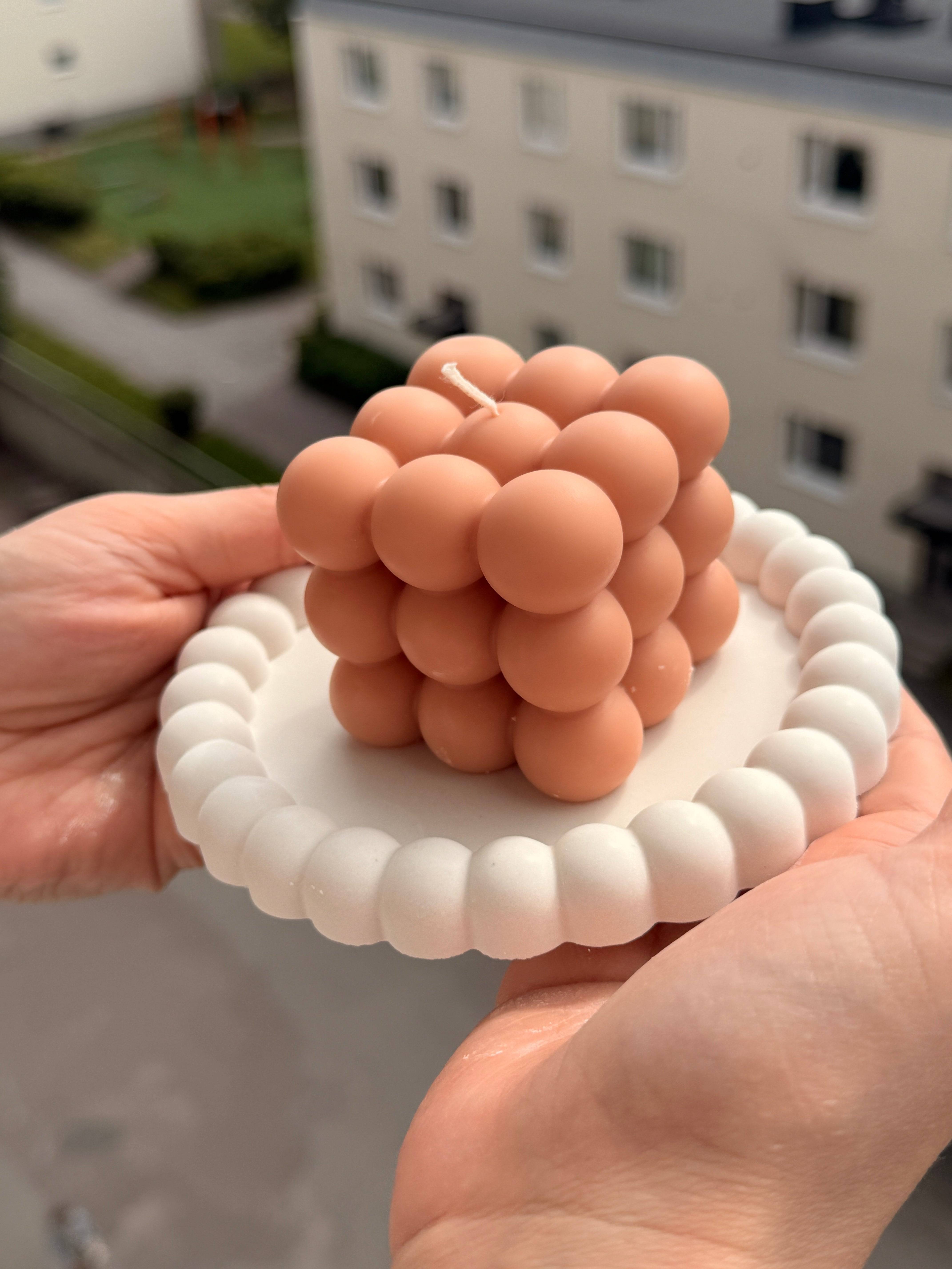 Handmade Bubble Cube Soy Candle | Scandinavian Home Decor - Peachy Ylang&Vanilla / Nude Beige
