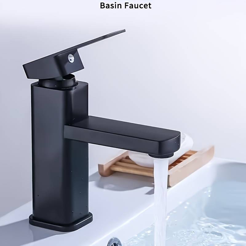 TEMU 1pc Single Hole Pull-down Bathroom Faucet - Design, Chrome End, (no Extra Plumbing Required), Suitable For Vanity, Kitchen, Shower Room - Durable Brushed Surface High Arc Spout