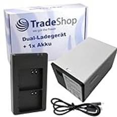 Trade-Shop 2-i-1 set: Batteri (14 000 mAh) dubbel laddare inkl. mikro-USB-kabel kompatibel med Arlo Netgear Go 2, Pro 3, Pro 3 Light, Pro 3 Floodlight