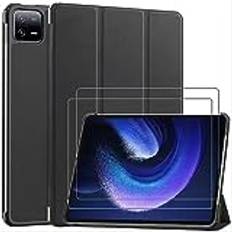 ZTAOOPOU Fodral till Xiaomi Pad 6 11 tum fodral med Xiaomi Pad 6 Pro 2023 Härdad film [2 delar] med hopfällbart stativ, skyddsfodral (svart)