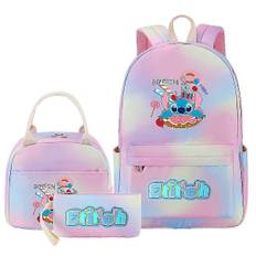 3-delt Lilo og Stitch Rygsætsæt - Dame & Herre Rejse Skoletaske med flere lommer - Mochilas af høj kvalitet til teenagere, afslappet stil
