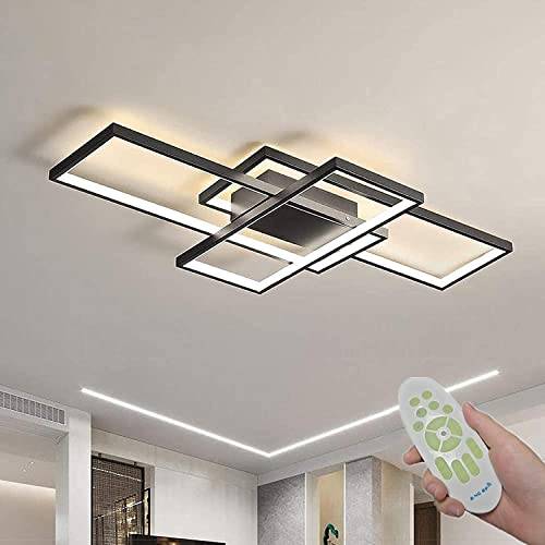 ASDMD LED Deckenleuchte 80CM, Deckenlampe Wohnzimmer Black, 3000K-6000K Dimmbar Rechteckige Wohnzimmerlampe Aluminium Acryl Schlafzimmer Moderne Lampe Mit Fernbedienung
