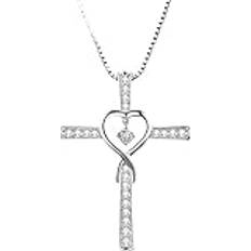 Tjejtillbehör 925 Sterling Silver Infinity Heart Cross Necklace For Women Girls, Shiny CZ Religious Cross Necklace - Faith Heart And Cross Halsband, Katolska Kristna Religiösa Smycken För