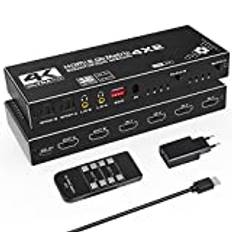 HDMI Matrix 4 x 2 – Tendak 4-i-2-Out HDMI-switch matris 4K@60Hz HDMI-splitter omkopplare optisk SPDIF och 3,5 mm stereo ljudextraktor stöder HDMI 2.0 HDCP 2.2 EDID HDR 3D med IR-fjärrkontroll