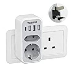 TESSAN Reseadapter UK Adapter England Tyskland Kontakt med 3 USB och 1 USB C, Reseadapter Typ G Strömadapter UK, Resekontakt Adapter England för Irland, Adapter Irland Socket