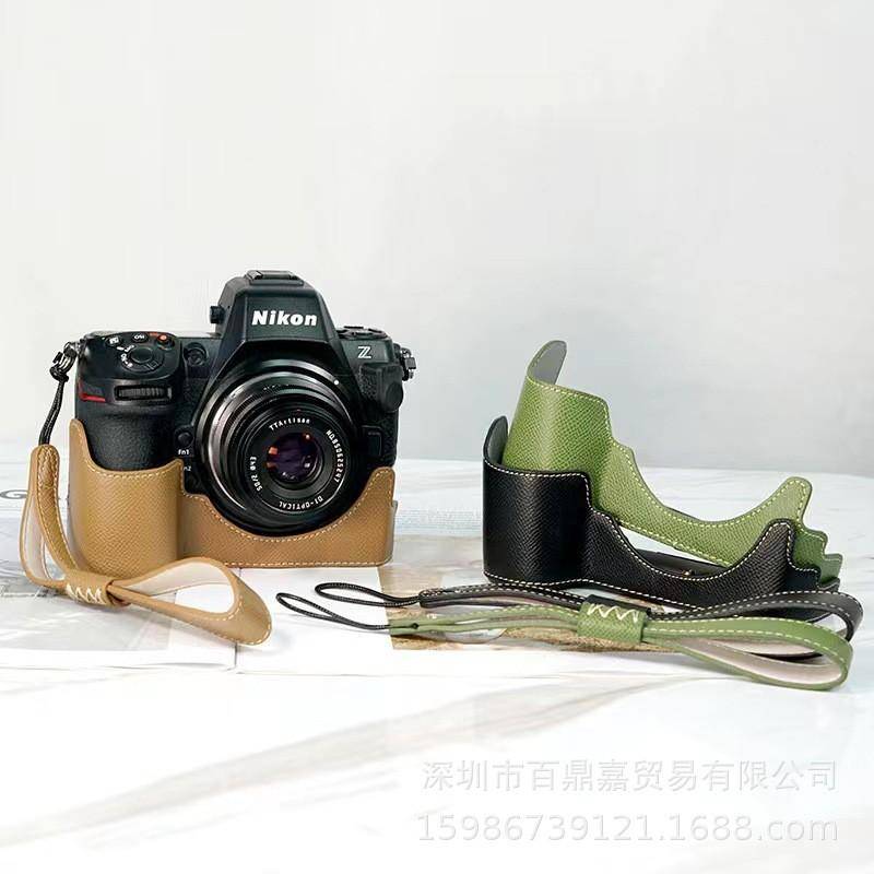 Äkta Läder Halv Kameraväska Nikon Z8 Spegellös - Bärbart Handhållet Skyddshölje Med Handledsrem