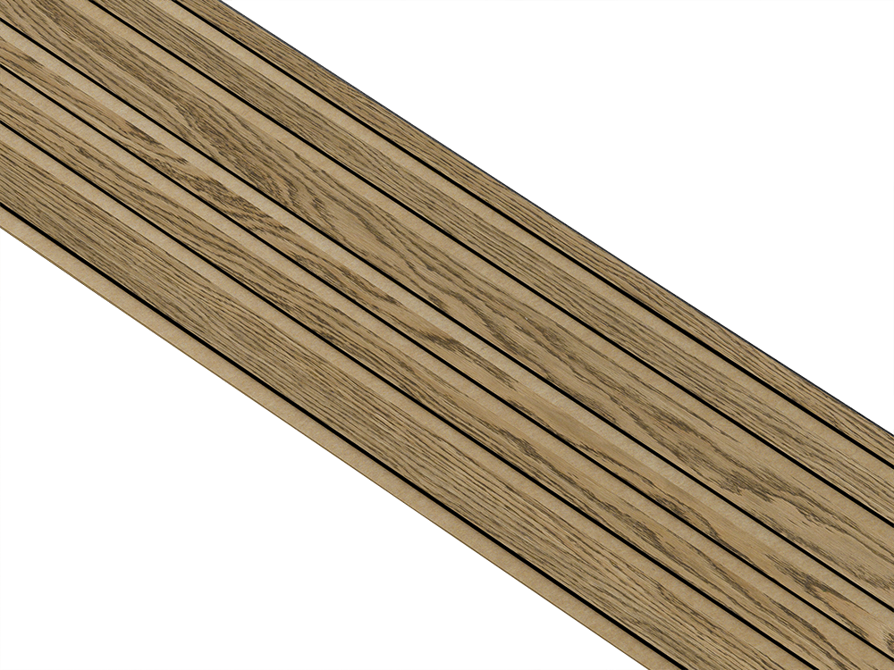 I-Wood Basic Mixed listebredde paneler, i sort kerne, mørkebrun oliering - mål 17 x 300 x 2400 mm.