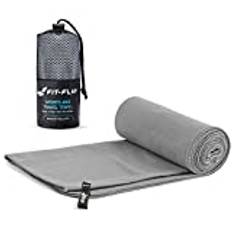 Fit-Flip microfiber handduk - kompakt, ultralätt och snabbtorkande microfiberduk – en perfekt resehandduk, sporthandduk och strandhanduk – handdukar för camping (100x200cm grå)