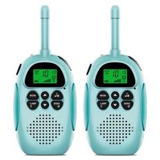 2 stk. DJ100 Walkie Talkie legetøj til børn Interphone Mini håndholdt transceiver 3 km rækkevidde UHF-radio med snor - blå + blå