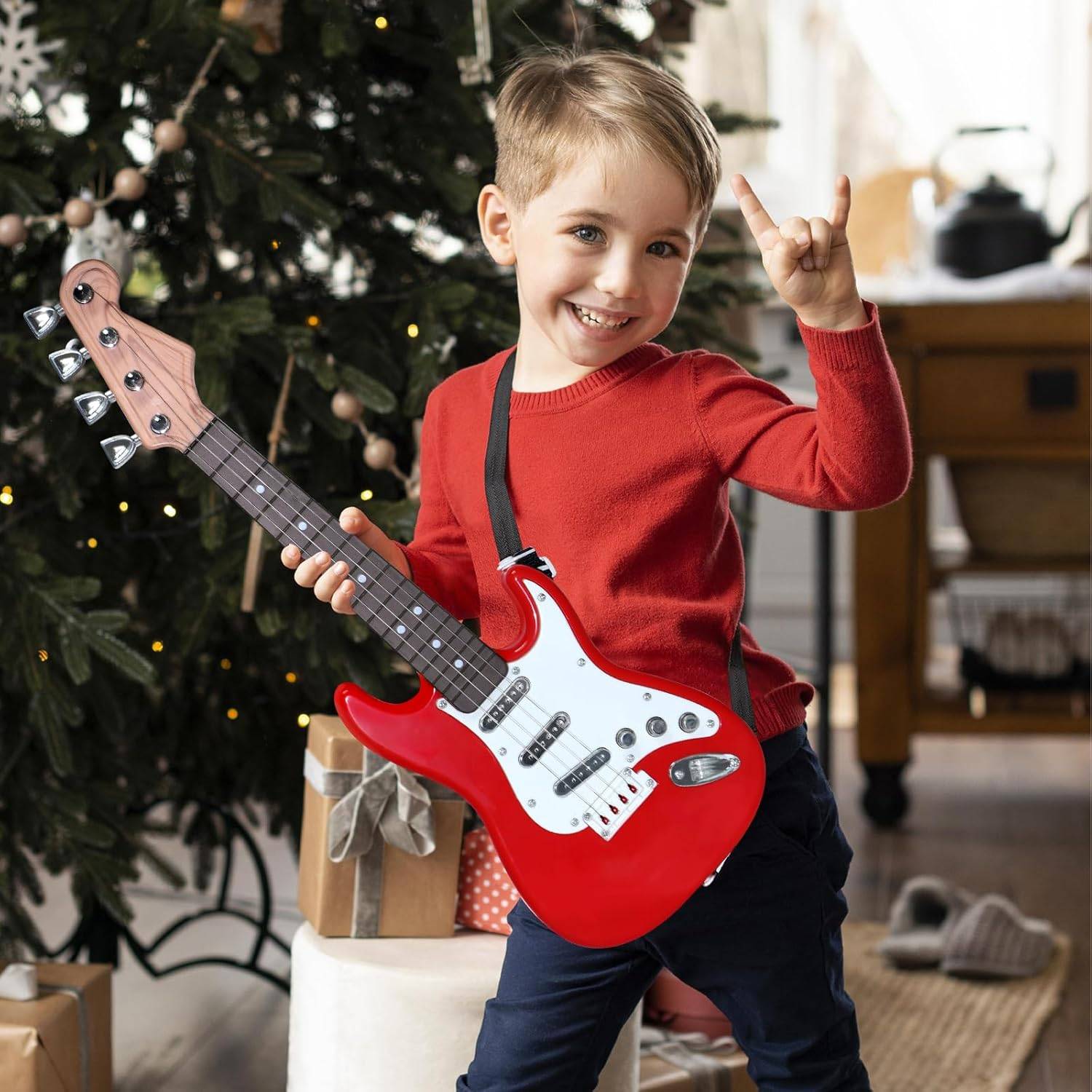 Elektrisk Gitarr Leksak för Barn - 4-strängat Multifunktionellt Elektroniskt Musikinstrument, Bärbar Barngitarr