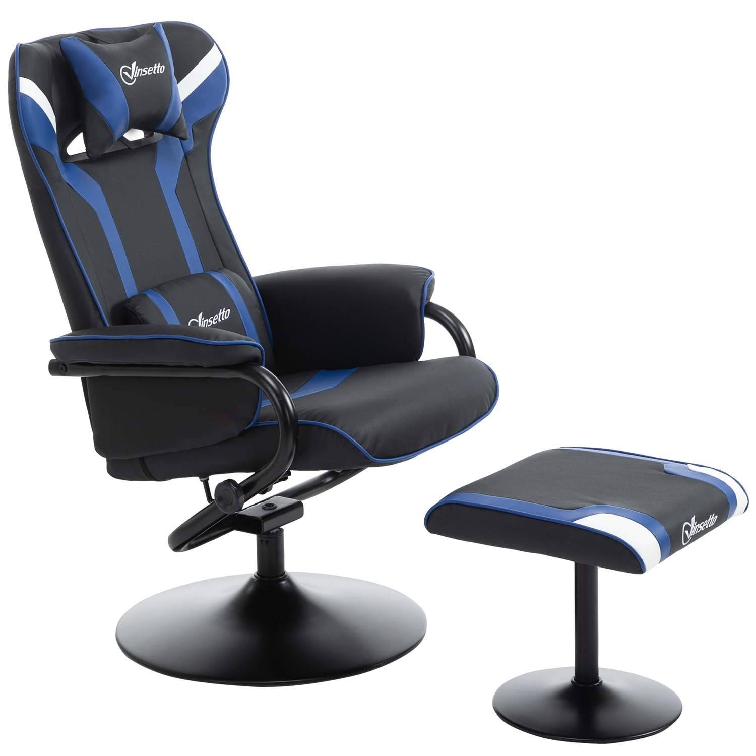 Gamingstol med Fotpall, Liggfunktion, Mörkblå/Svart