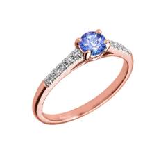 Tanzanite & Diamond Solitaire Gemstone Ring in 9ct Rose Gold - rose gold/purple