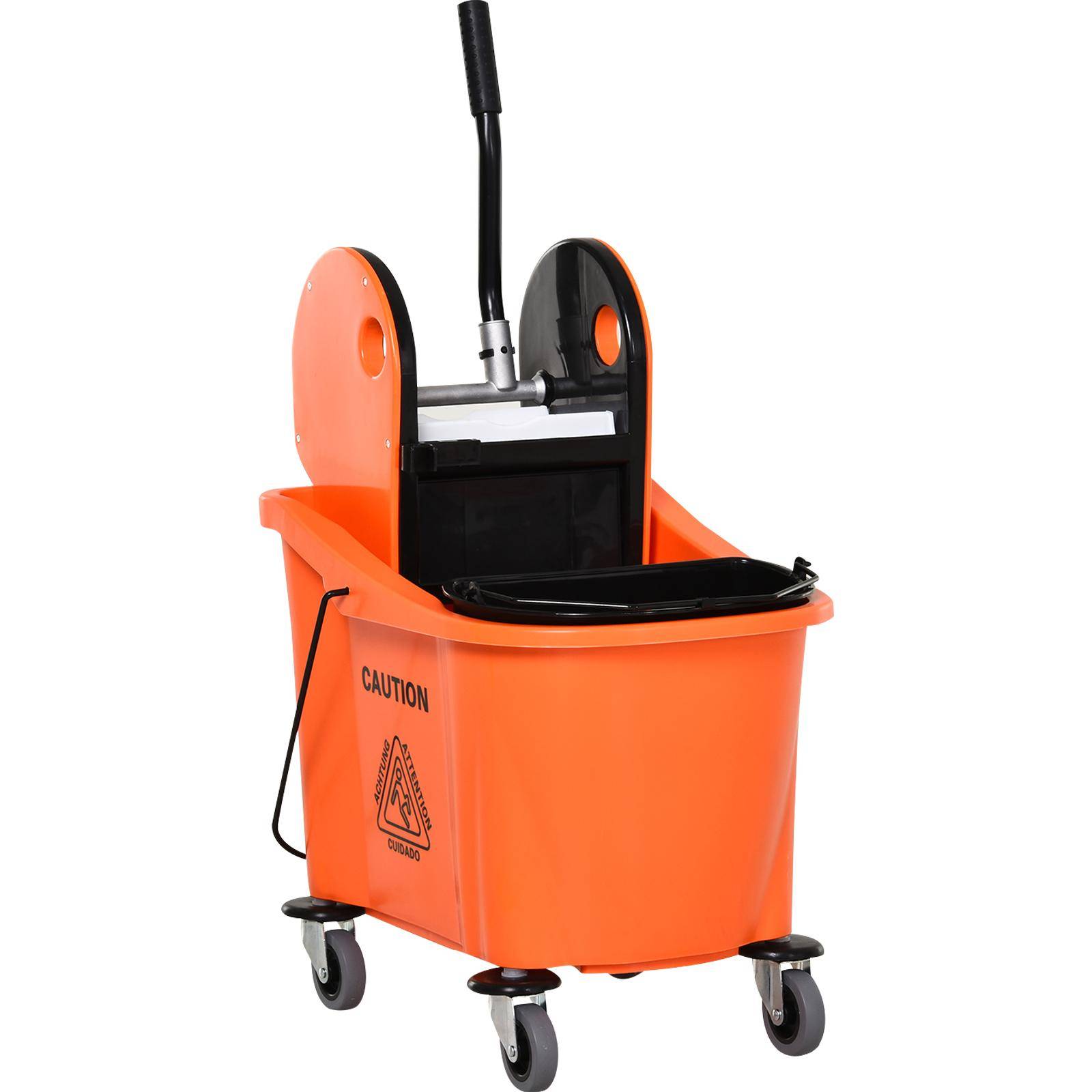 36L Mopphink med Press och Vagn med Nedtryckspress, Hjul, Moppskaftshållare, Orange