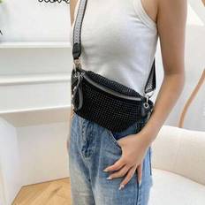 Fashion Leather Female Belt Bag Diamond Ladies Fanny Pack Hip Pack Brand Designer Woman Shoulder Bags High Quality Lady Crossbody Bag Casual Chest Bag - Black - one-size