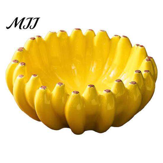 Gul Keramisk Fruktställ Bananskål, Kreativ Bricka, Dekorativ Nyckelskål för Entré Sallad för Kök Matsalsbord Bänkskiva Modern Godis gul
