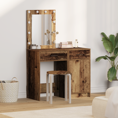 vidaXL 2-Piece Makeupbord Sæt med LED i Slidt Træ Finish