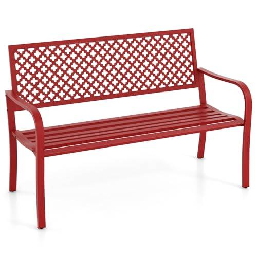 COSTWAY Trädgårdsbänk metall, väderbeständig sittbänk för 2–3-sits, parkeringsbänk med ryggstöd och armstöd, metallbänk som kan belastas upp till 300 kg, järnbänk för trädgård, terrass, balkong, 127 x