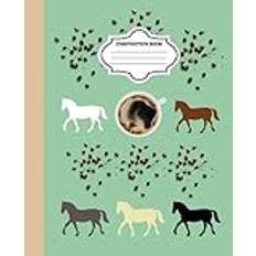 Composition Study Notebook Horses and Coffee Vintage Theme Latte Brown Sage Green HORSES LOVE Wide-Ruled 100 Lined Pages