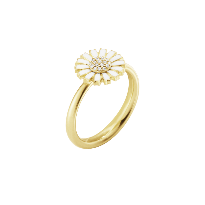DAISY Ring (str. 59), Georg Jensen, Sterlingsølv belagt med 18 kt. guld / Hvid emalje
