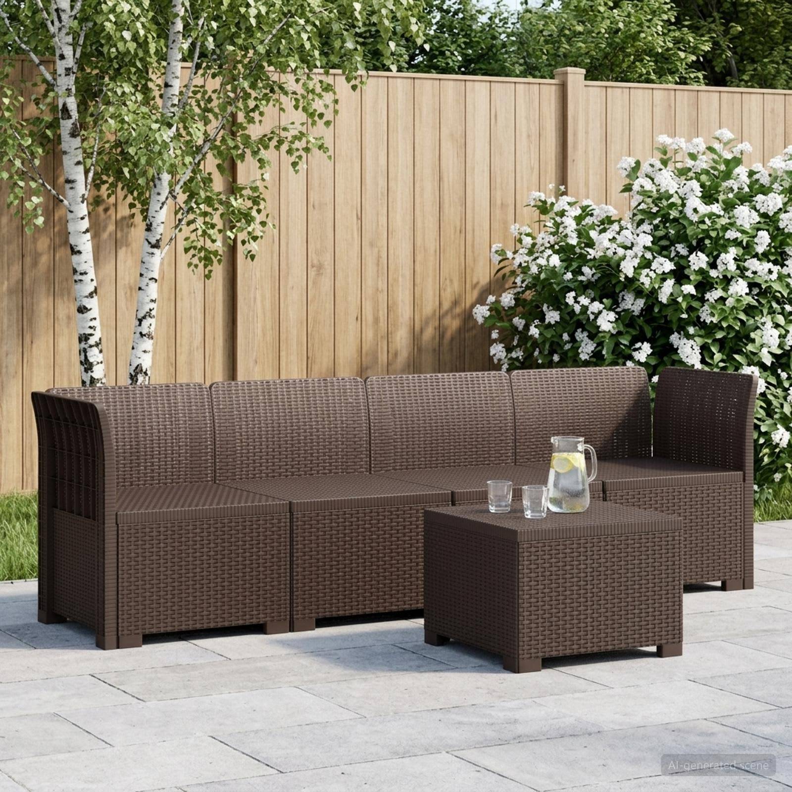 vidaXL 4-personers have-sofa i rattan-look PP Brun