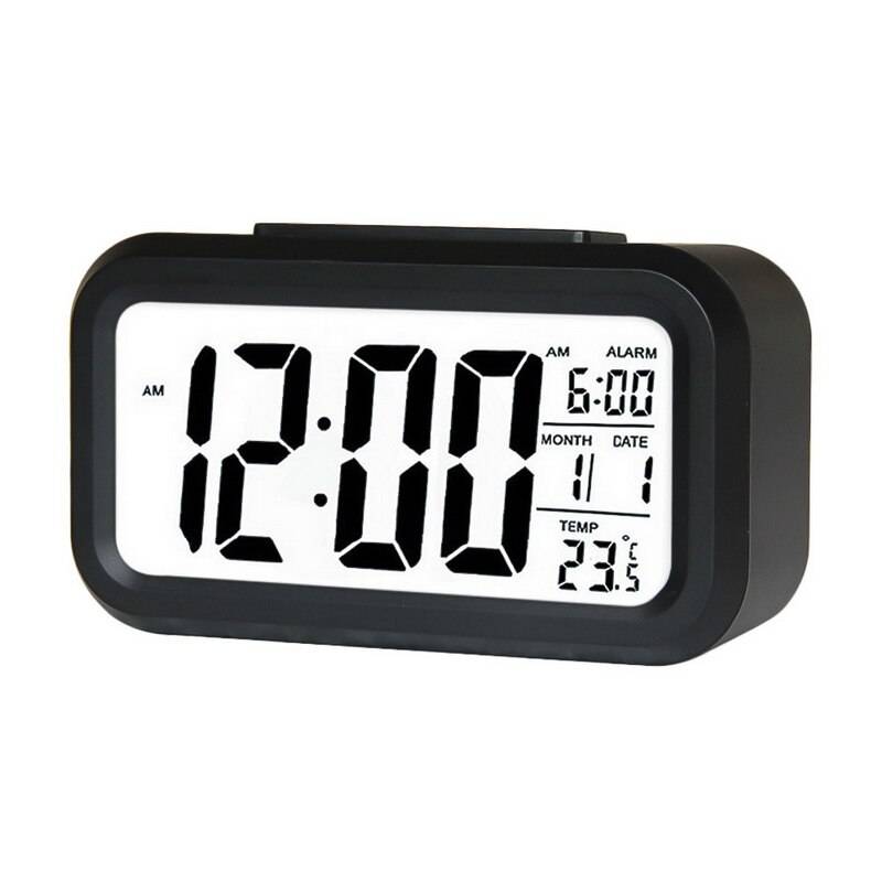 Smart väckarklocka led digital väckarklocka display med kalender för resebord klocka snooze hemmakontor elektronisk barnklocka - Svart