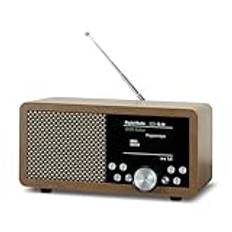 Bärbar radio Dab+ Dynavox DBT600, inbyggd FM-radio, för kök, badrum, kontor, väckarklocka, TFT-skärm, strömförsörjning, USB- och SD-kort, träoptik finish