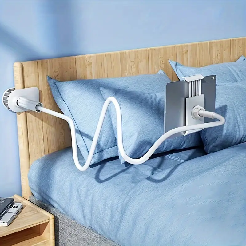 Universal 360-Degree Rotating Tablet Phone Holder with Adjustable Spiral Base, Flexible Stand for Desktop and Bed Use