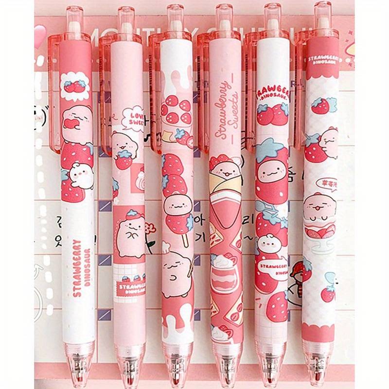 6pcs/set 0.5mm Strawberry Pattern Telescopic Gel Pens - Writing And Painting Black Quick Drying Pens, Suitable For Students And Daily Work