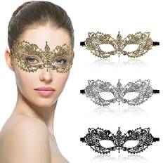 Amaxiu spetsmasker för kvinnor, 3-pack mjuka venetianska masker, för Halloween, fest, maskeradfest (B), 20 x 7 cm (7,87 x 2,75 tum), 553685_2_H2NEDCMRX